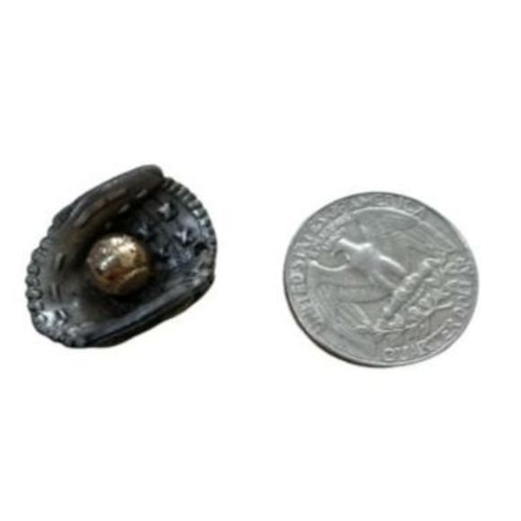 VTG Avon Pewter Baseball Glove w/ gold ball pendant charm - Picture 2 of 3